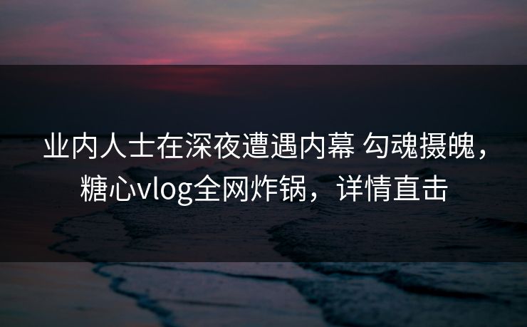 业内人士在深夜遭遇内幕 勾魂摄魄,糖心vlog全网炸锅,详情直击