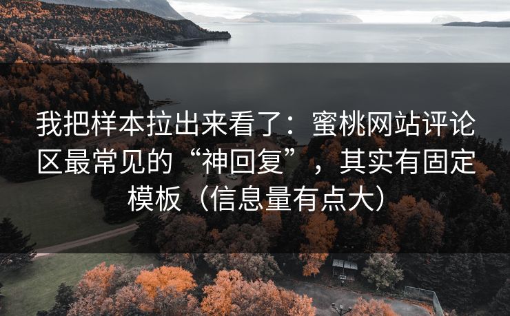 我把样本拉出来看了：蜜桃网站评论区最常见的“神回复”，其实有固定模板（信息量有点大）