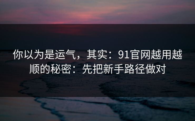 你以为是运气，其实：91官网越用越顺的秘密：先把新手路径做对